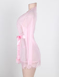 Sheer Lace Trim Purple & Red & Black & White & Pink Robe Egypt With Thong
