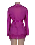 New Sheer Lace Trim Purple & Red & Black & White & Pink Robe With Thong