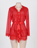 New Sheer Lace Trim Purple & Red & Black & White & Pink Robe With Thong