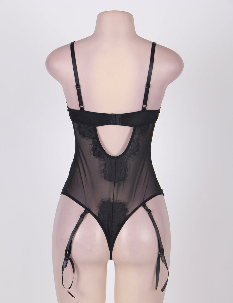 Sexy Red & Black Eyelash Lace Teddy Lingerie