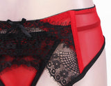 Red Sexy Transparent Lace Garter Panty  With Farawlaya