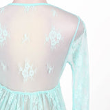 New Green and Nude Lace Long Sleeve Maxi Dress