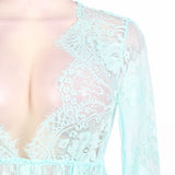 Green and Nude Lace Long Sleeve Maxi Dress