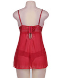 Black & Red Sweetheart Scalloped Lace Decor Babydoll Egypt