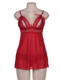 Black & Red Sweetheart Scalloped Lace Decor Babydoll Egypt