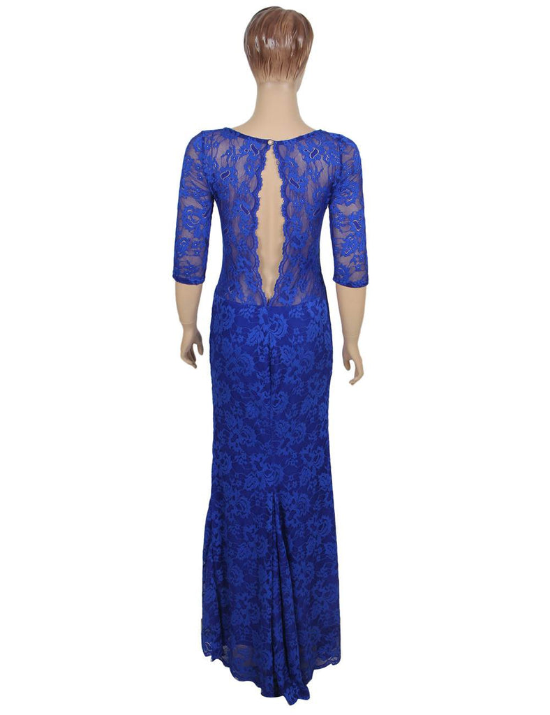 Royal Blue Lace Floral Long Party Dress