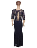 Royal Blue Lace Floral Long Party Dress