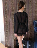 New Sheer Lace Trim Purple & Red & Black & White & Pink Robe With Thong
