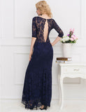 Royal Blue Lace Floral Long Party Dress
