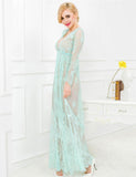 New Green and Nude Lace Long Sleeve Maxi Dress
