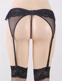 Black Transparent Lace Garter Panties