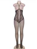 Black Halter Fishnet Open Cup Bodystocking