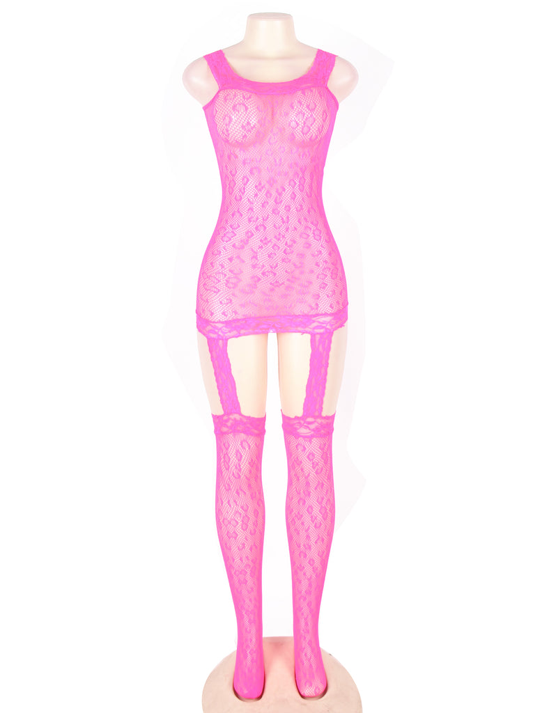 Factory price Leopard patterned garter fishnet bodystocking
