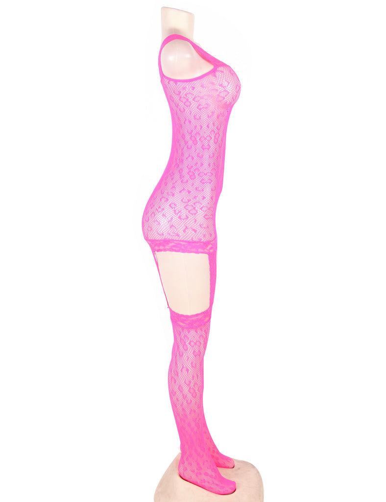 Factory price Leopard patterned garter fishnet bodystocking