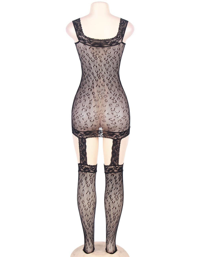 Factory price Leopard patterned garter fishnet bodystocking