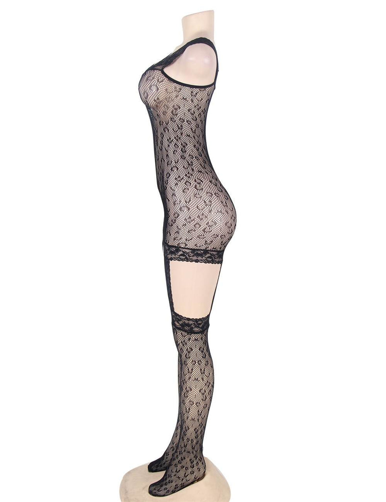Factory price Leopard patterned garter fishnet bodystocking