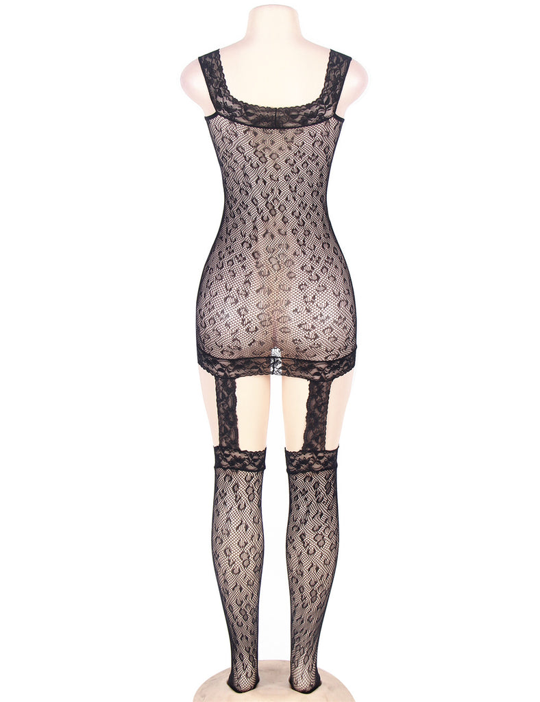 Factory price Leopard patterned garter fishnet bodystocking
