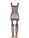Factory price Leopard patterned garter fishnet bodystocking