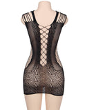 Plus Size Crotchet Mesh Hollow-out Mini Chemise Dress