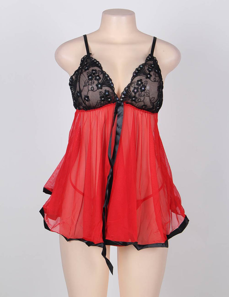 Rosy Sexy Sheer Lace Open Back Babydoll Dress
