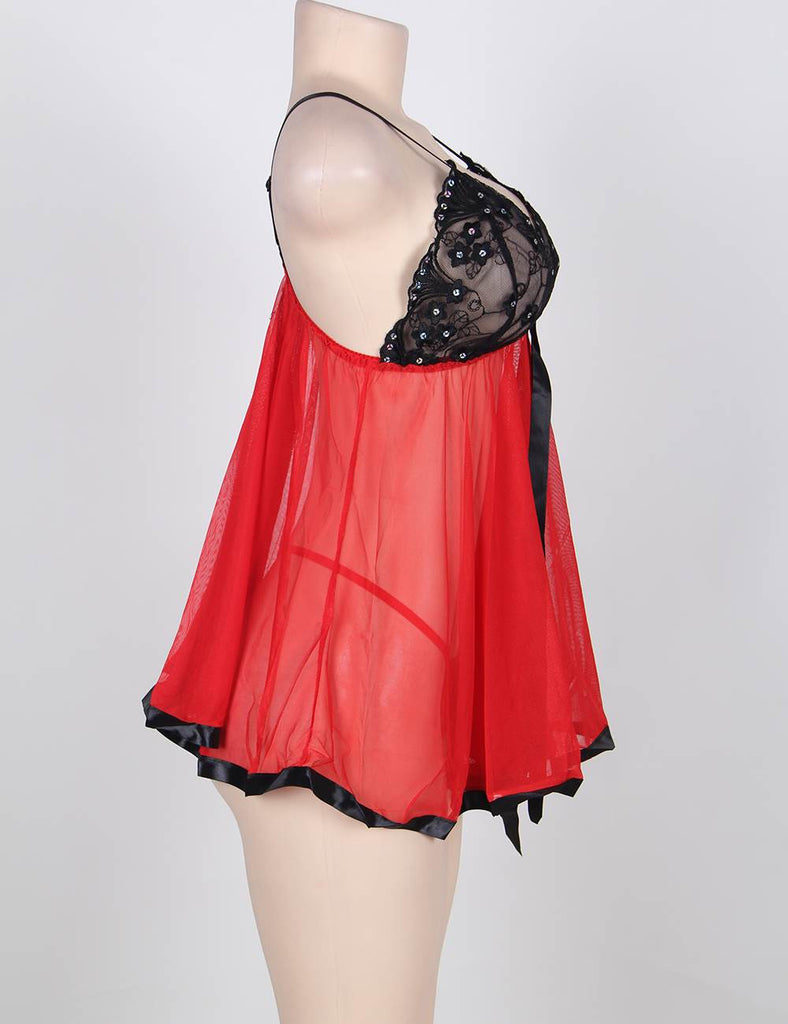 Rosy Sexy Sheer Lace Open Back Babydoll Dress