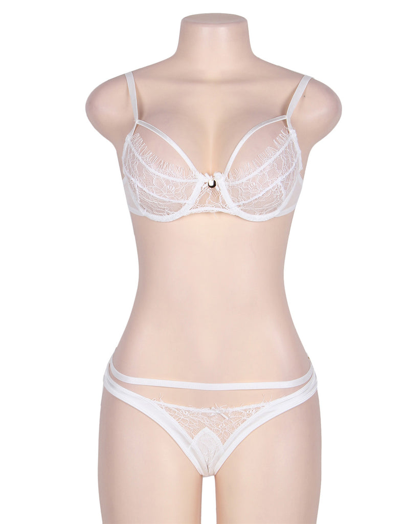 Plus Size Black & White Eyelash Lace Bra Set