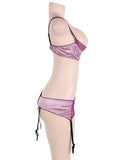 Deluxe Satin Lace Stitching Open Bust Bra Set