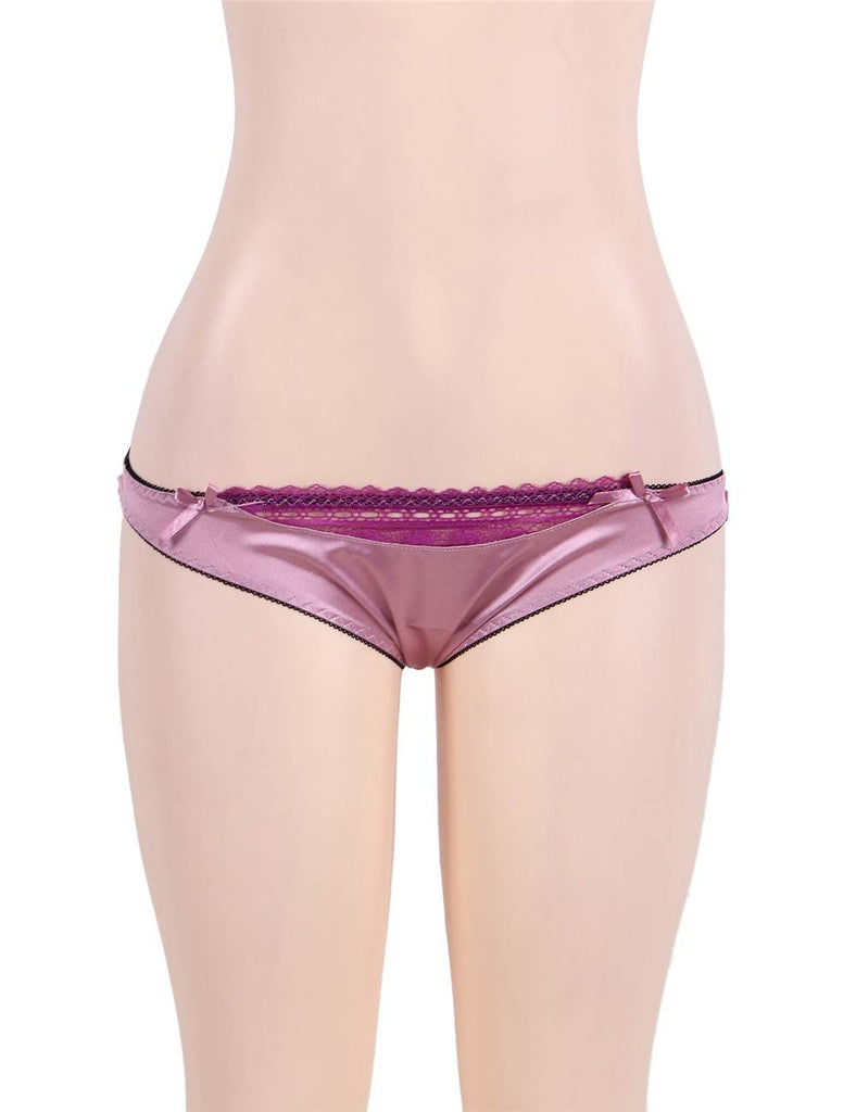 Deluxe Satin Lace Stitching Open Bust Bra Set
