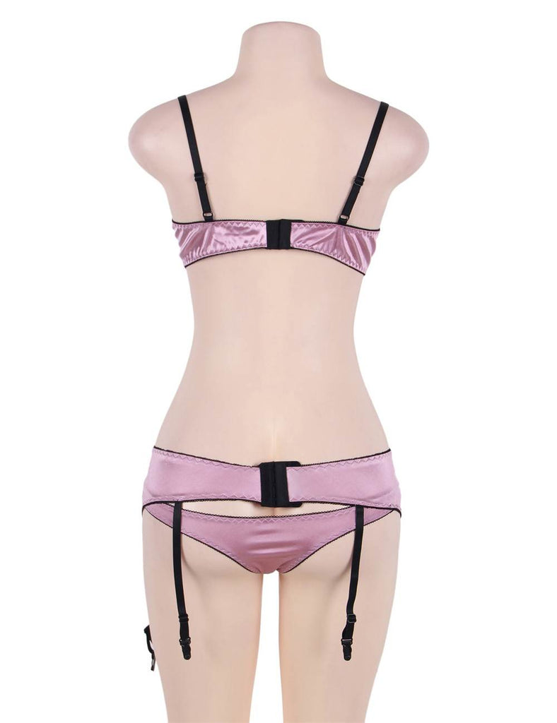 Deluxe Satin Lace Stitching Open Bust Bra Set