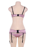 Deluxe Satin Lace Stitching Open Bust Bra Set