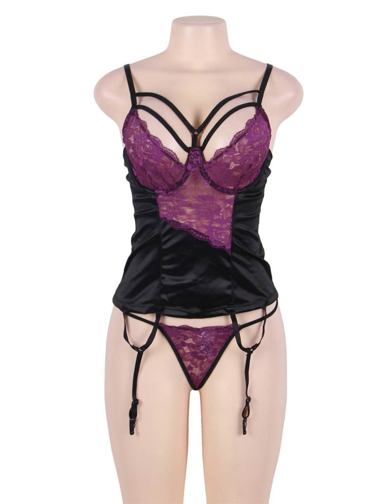 New Sexy Purple Lace Bustier Lingerie Set With Bra Rim