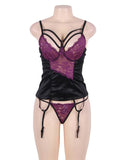 New Sexy Purple Lace Bustier Lingerie Set With Bra Rim