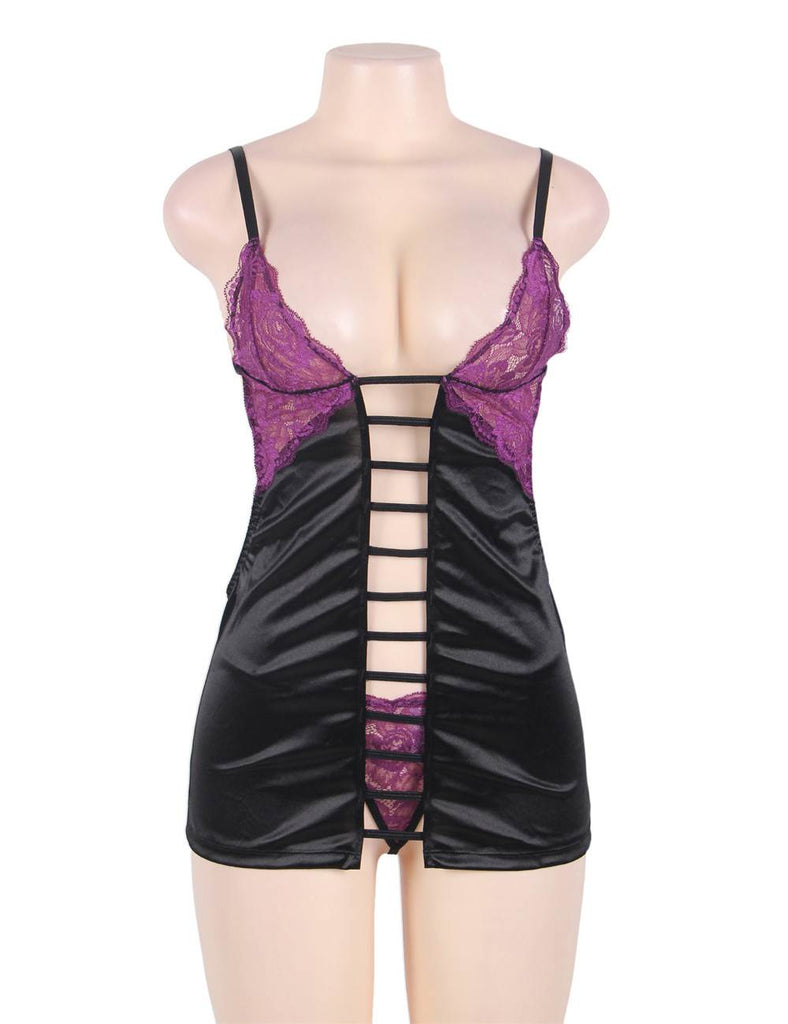 Purple Lace Cups Satin Plus Size Chemise