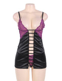 Purple Lace Cups Satin Plus Size Chemise