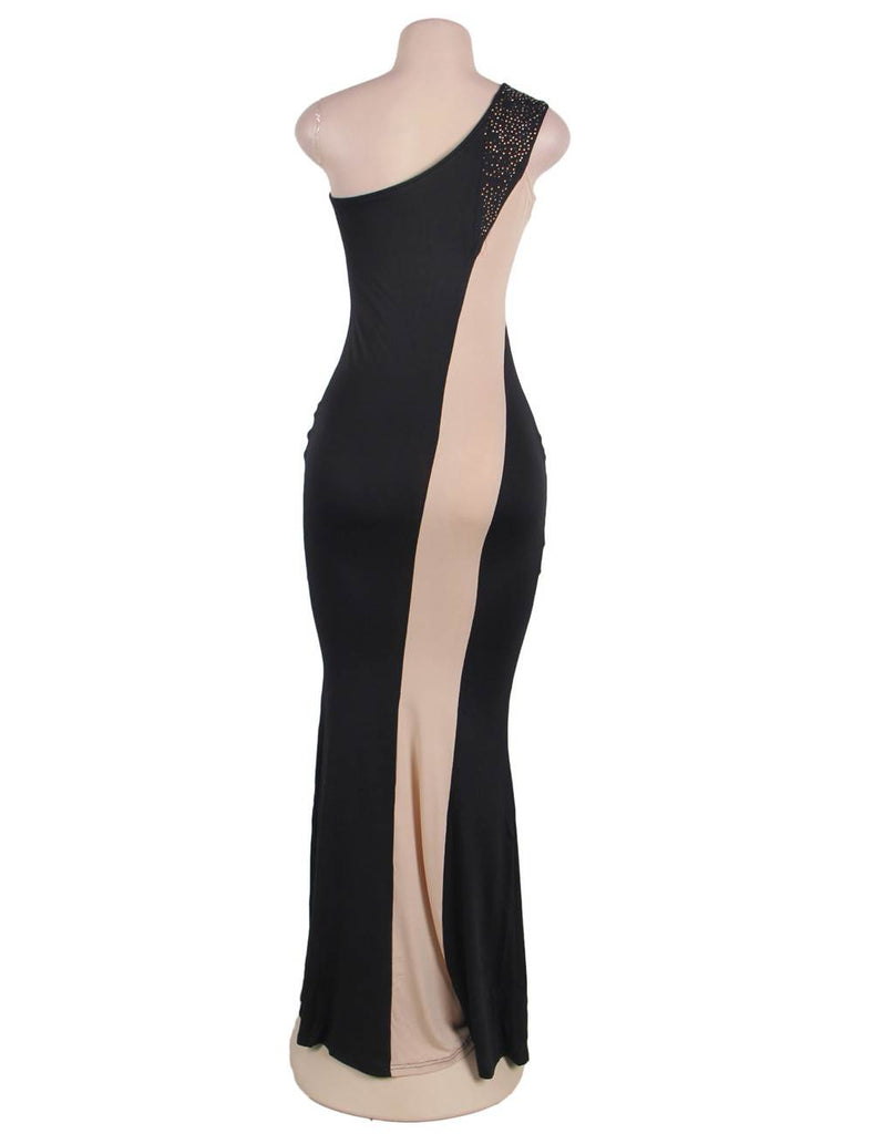 Black And Nude One Shoulder Maxi Dress