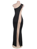 Black And Nude One Shoulder Maxi Dress