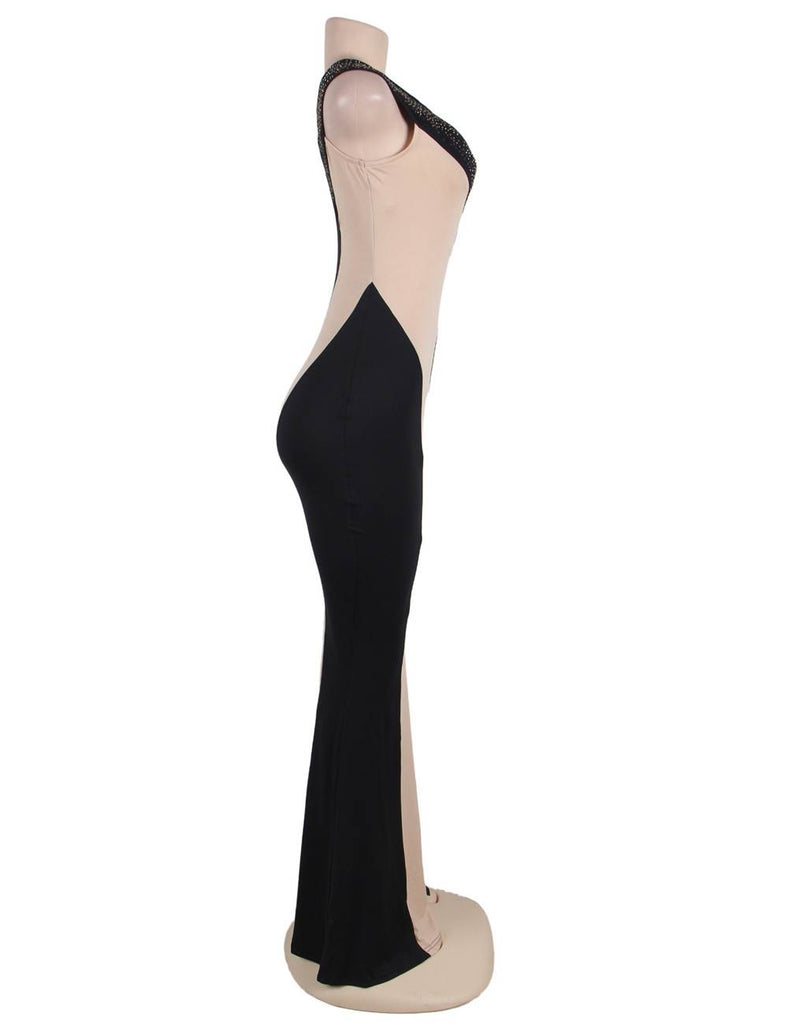 Black And Nude One Shoulder Maxi Dress
