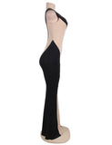 Black And Nude One Shoulder Maxi Dress