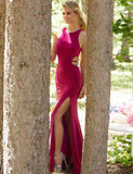 Croch Straps Back Slit Party Gown