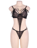 Love Affair Black Scalloped Lace Teddy Lingerie