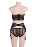 Seductive Black 3 Piece Delicate Lace Bra Garter Set