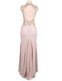 Sleeveless Apricot Floral Mesh Lace Overlay Party Dress