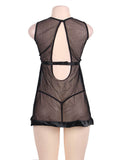 Black Sheer Mesh Babydoll Lingerie Set With G String