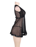 Black Sheer Mesh Babydoll Lingerie Set With G String