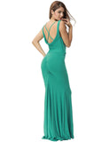 Green Elegant Embroidery Backless Sleeveless Party Gown