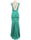 Green Elegant Embroidery Backless Sleeveless Party Gown