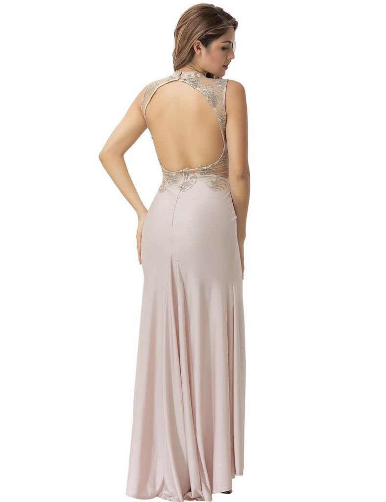 Sleeveless Apricot Floral Mesh Lace Overlay Party Dress