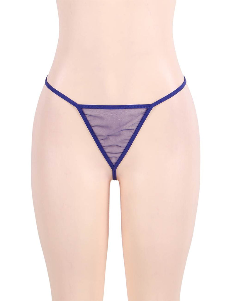 Plus Size Blue Sheer Mesh Babydoll Lingerie Set-With Farawlaya