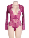 Plus Size Rose Red Exquisite Lace Sleeve Teddy