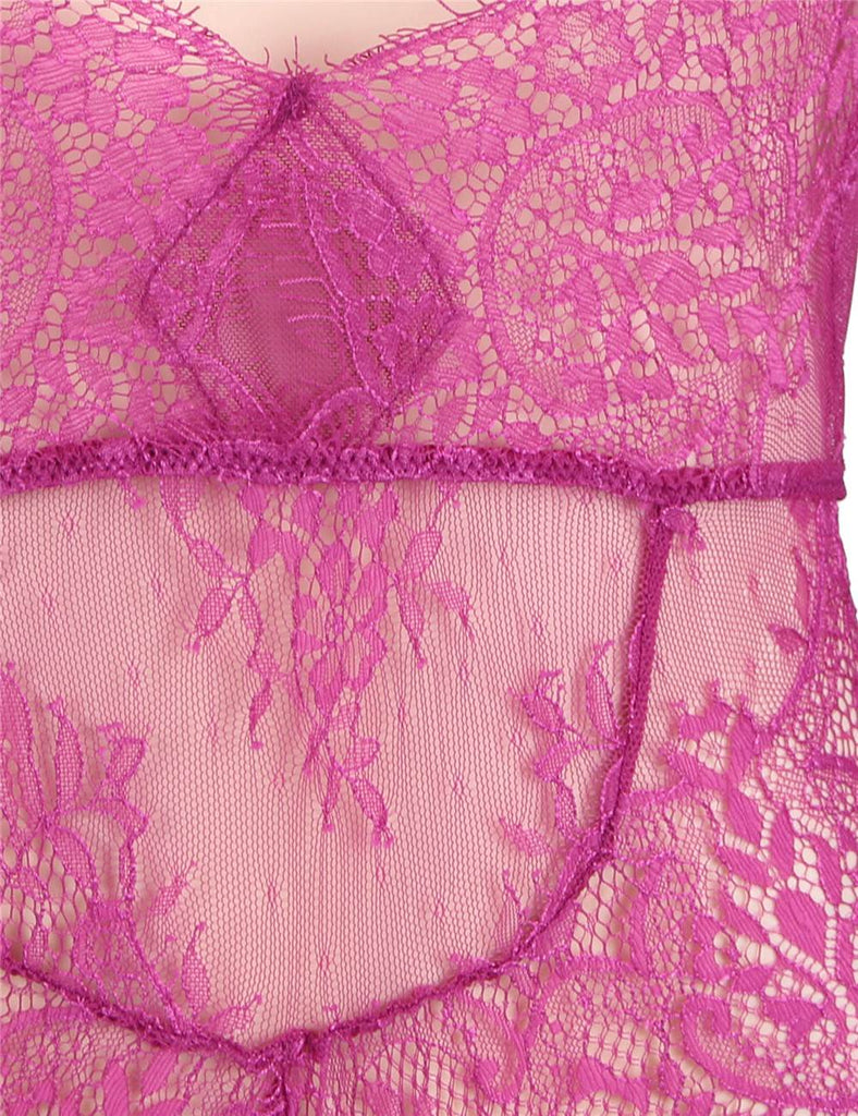 New Plus Size Rose Red Exquisite Lace Sleeve Teddy